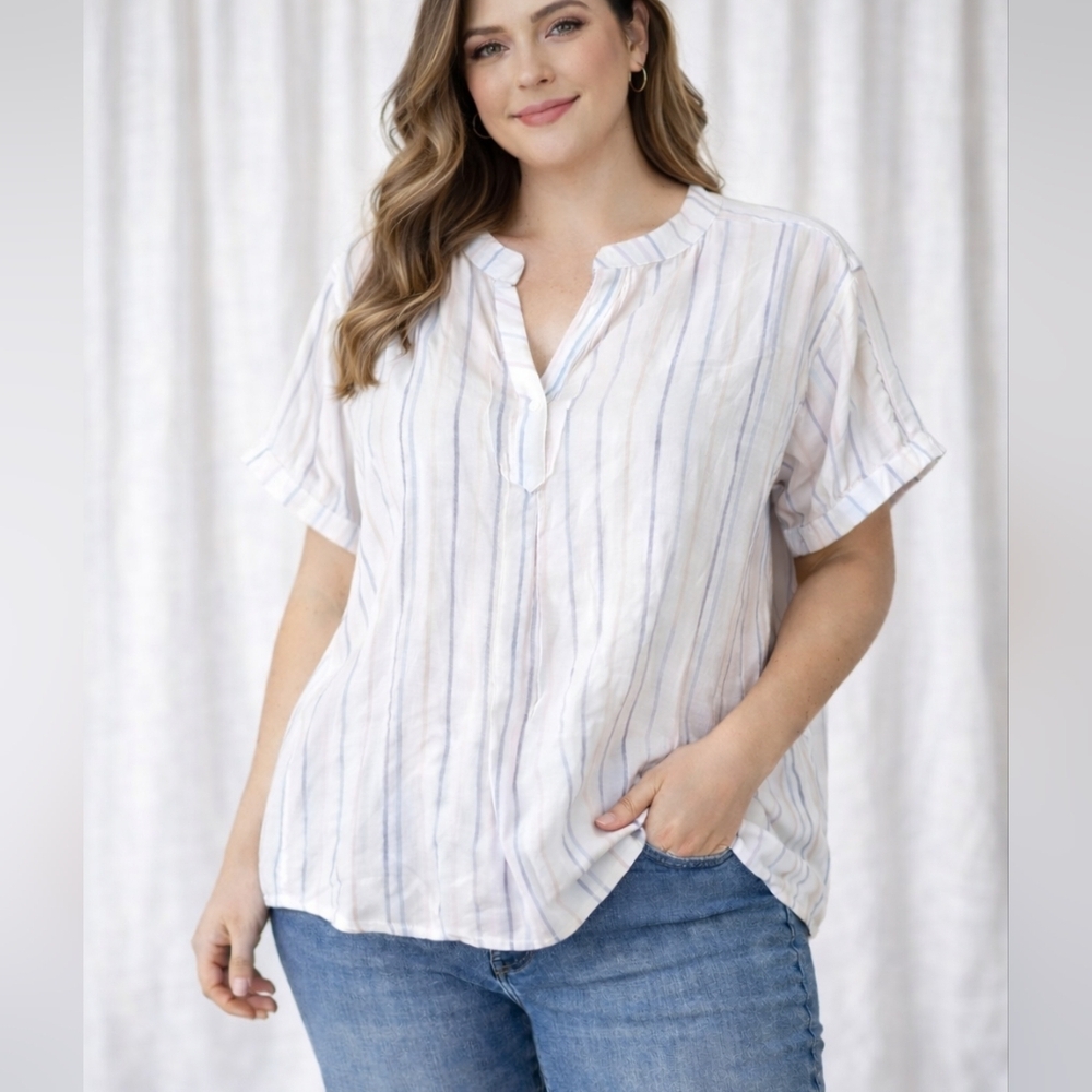 Women's Pastel Striped 100% Cotton Basic Blouse, Nwts Sz M #C24
